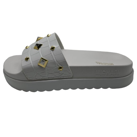 Michael Kors Women's TYRA Studded Crocodile Embossed Slide Sandal - Picture 2 of 3